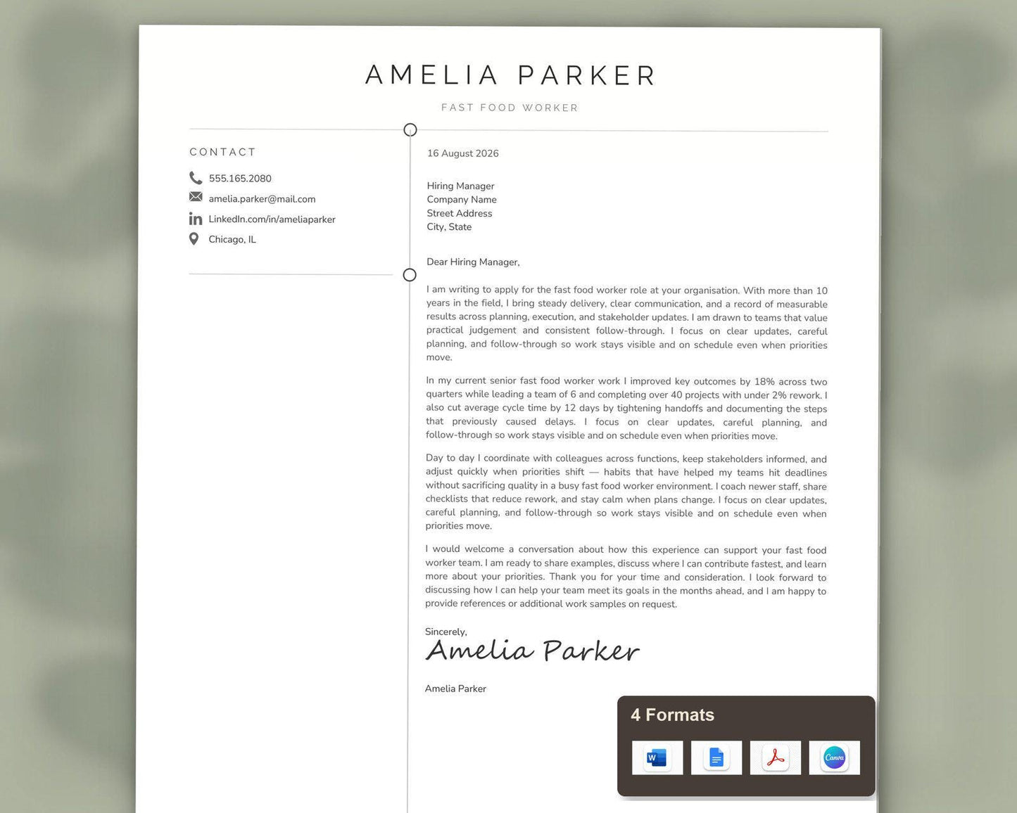 Fast Food Worker Resume Template