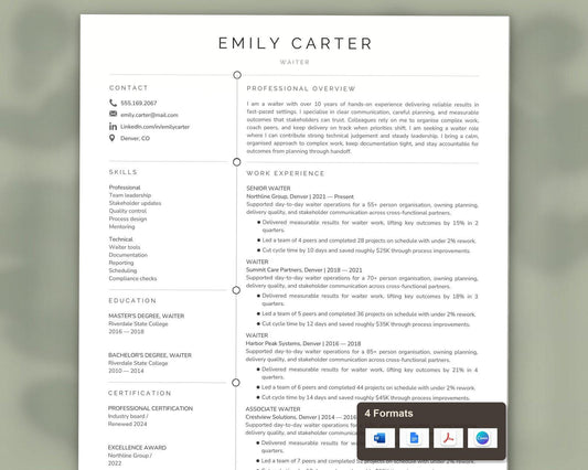 Waiter Resume Template