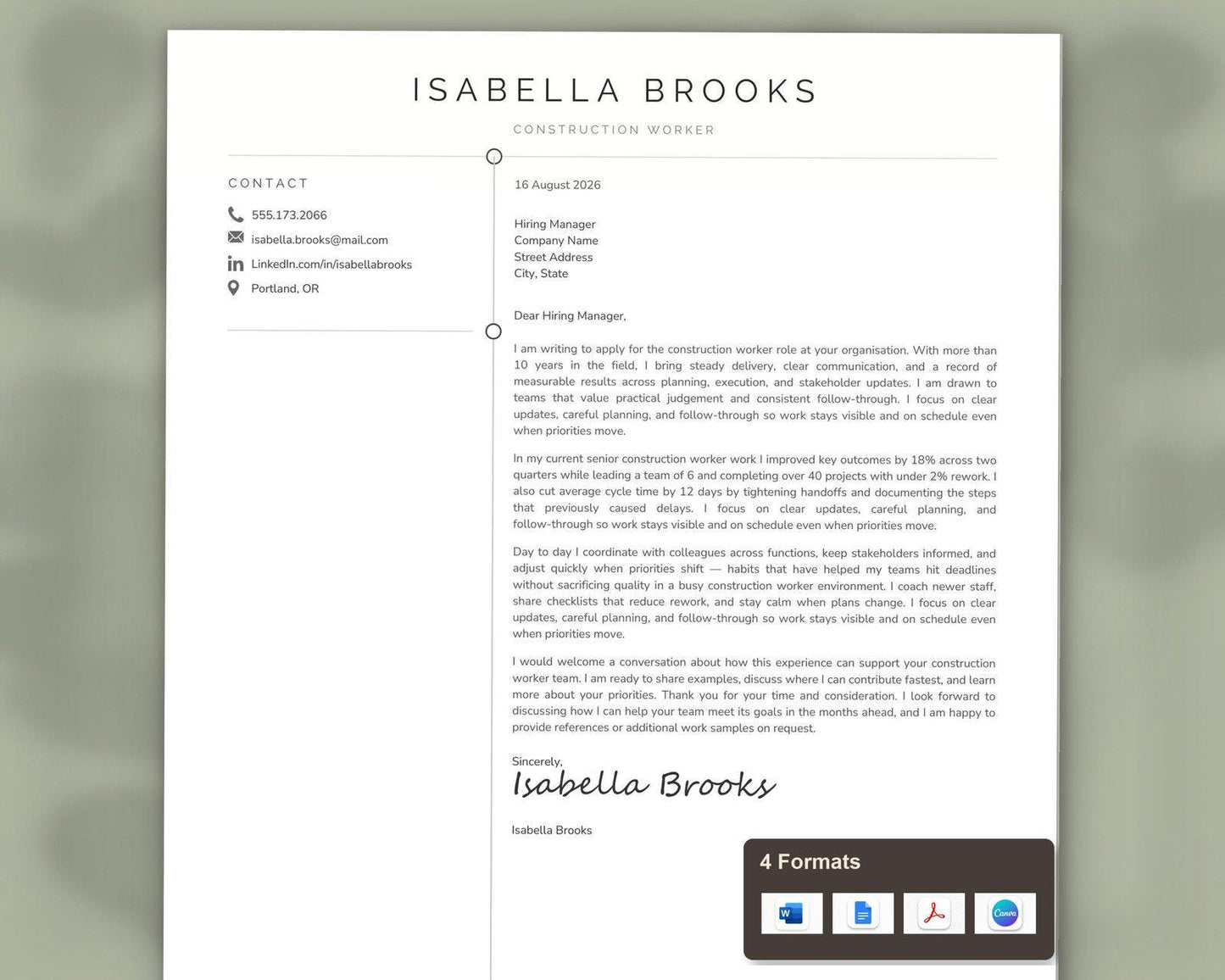 Construction Worker Resume Template