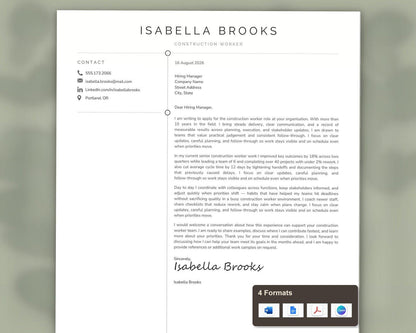 Construction Worker Resume Template