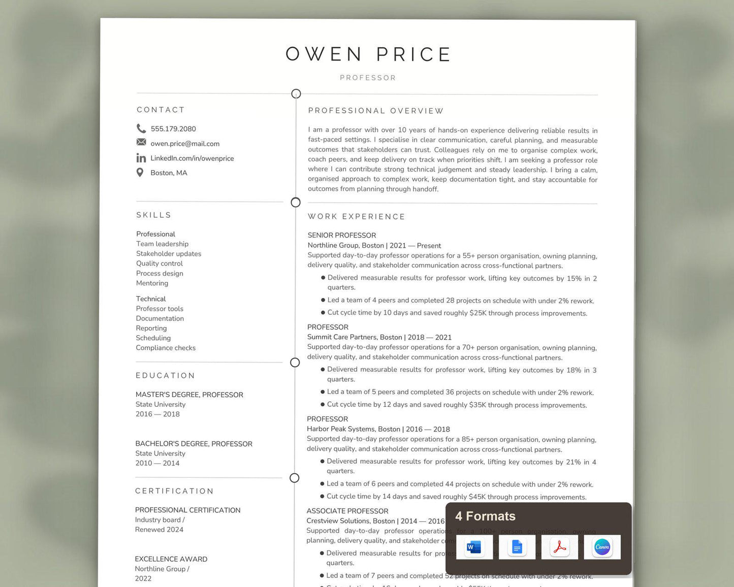 Professor Resume Template