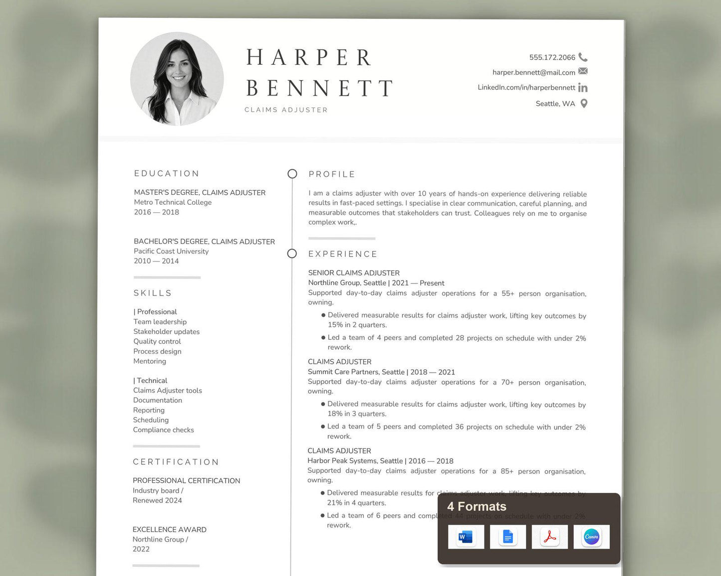 Claims Adjuster Resume Template