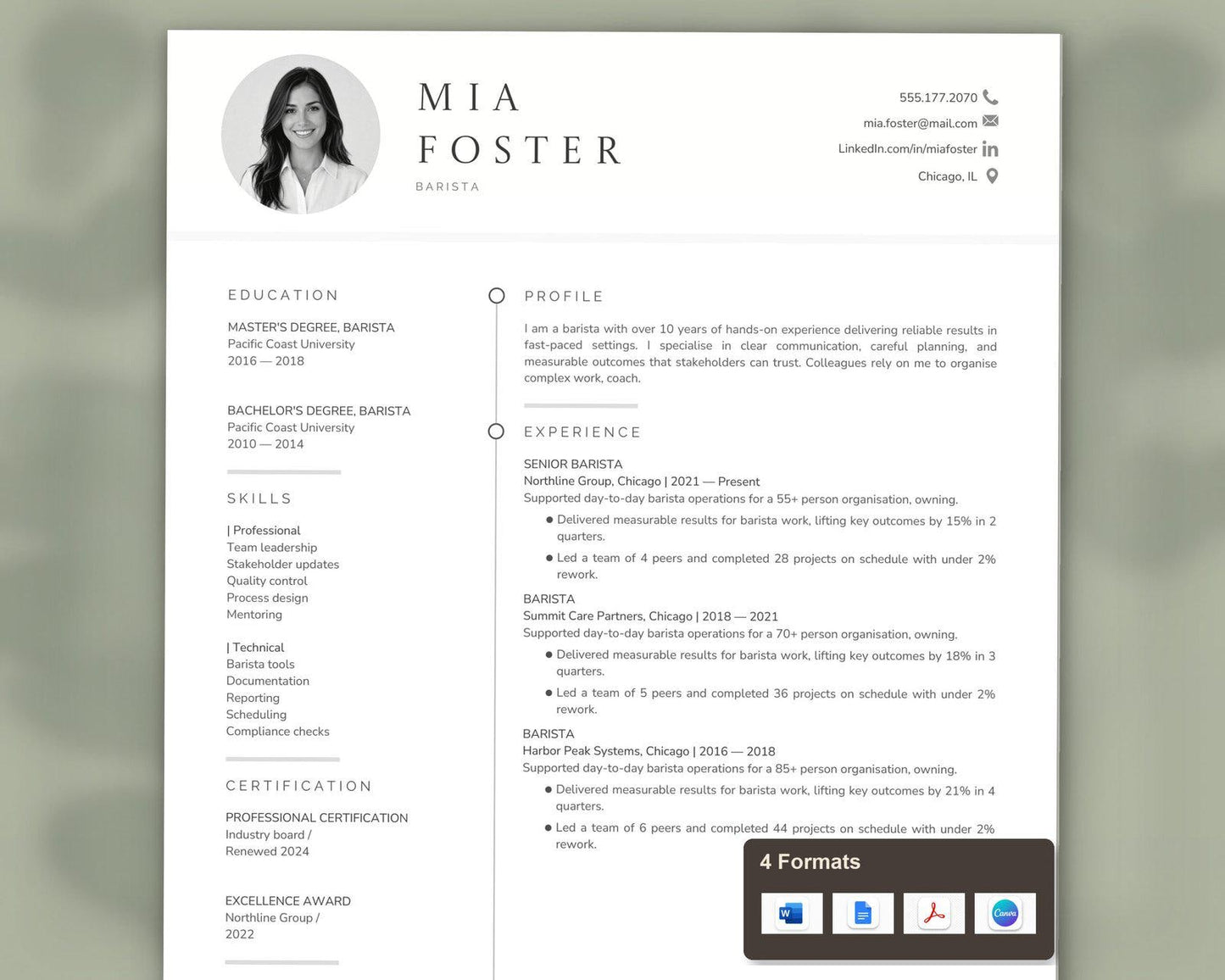 Barista Resume Template