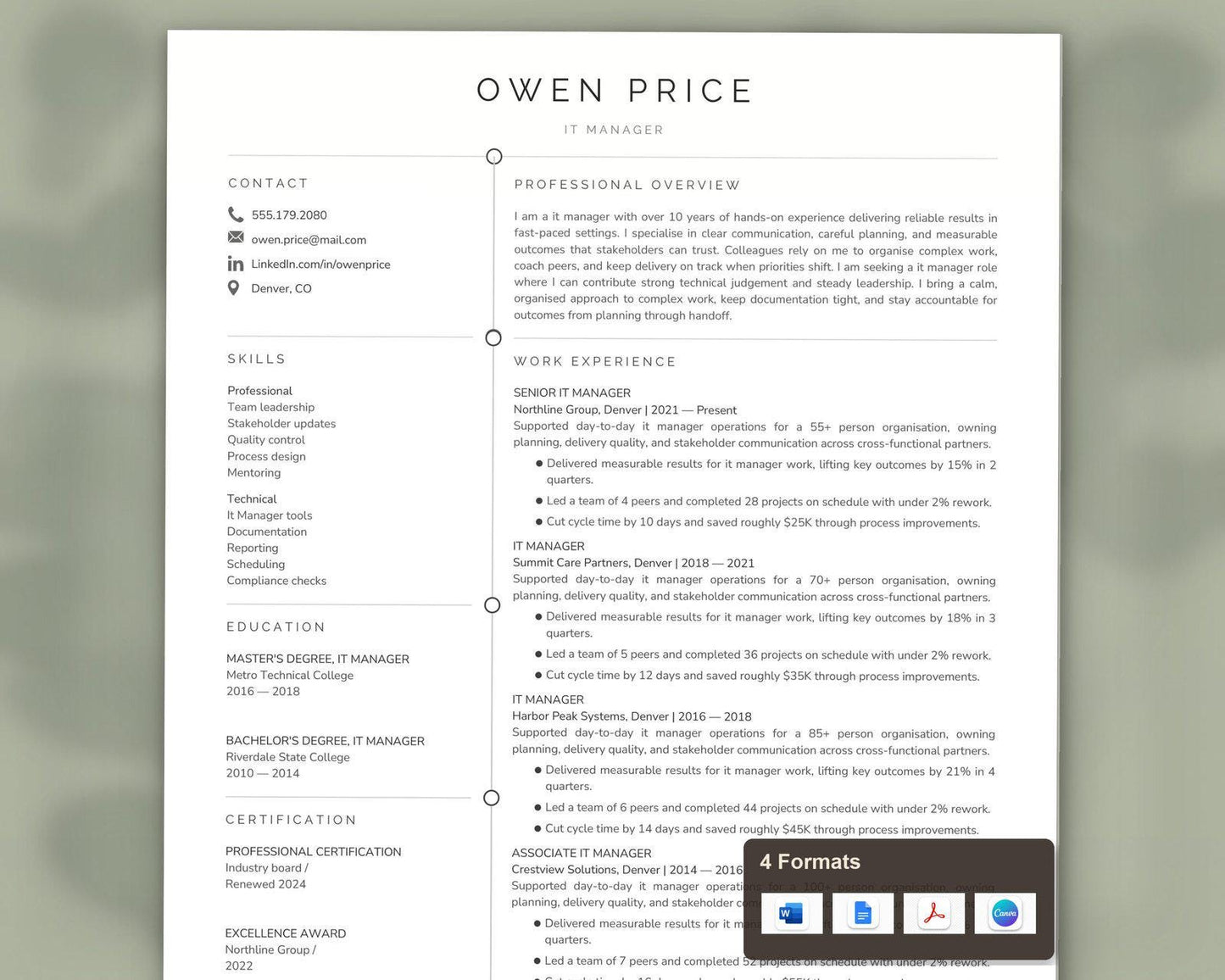 It Manager Resume Template