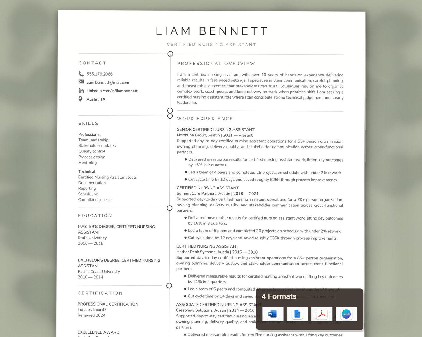 Certified Nursing Assistant Resume Template
