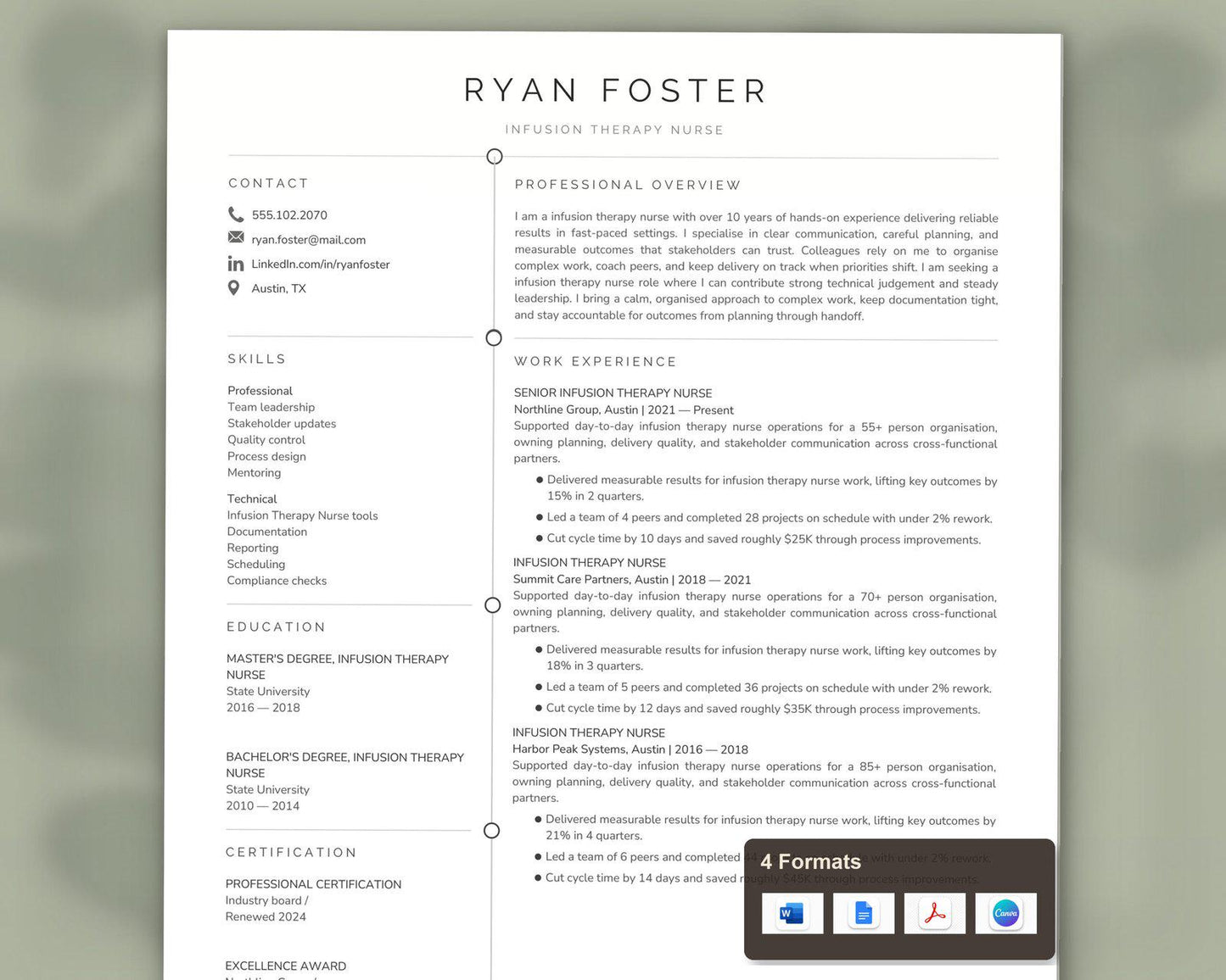 Infusion Therapy Nurse Resume Template
