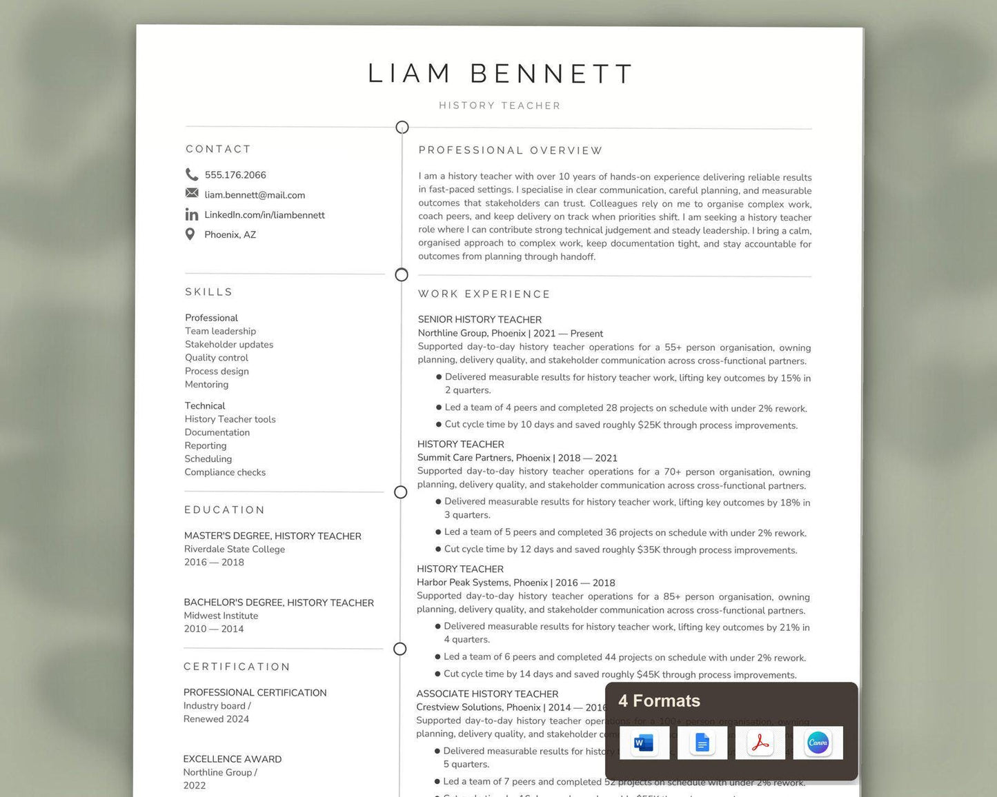 History Teacher Resume Template
