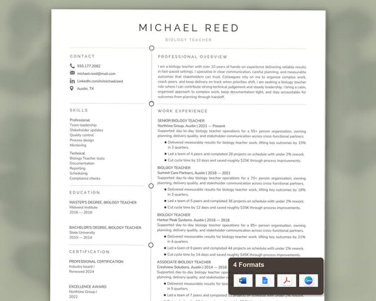 Biology Teacher Resume Template