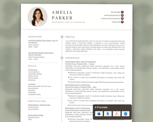 Behavioral Health Technician Resume Template