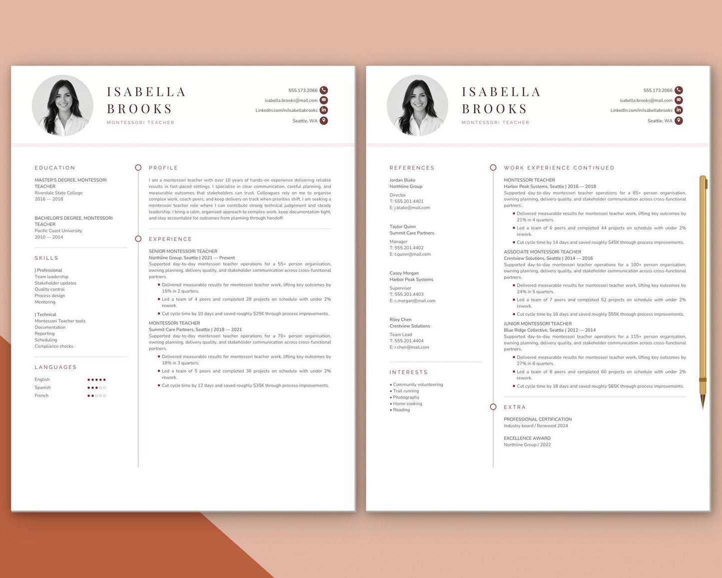 Montessori Teacher Resume Template