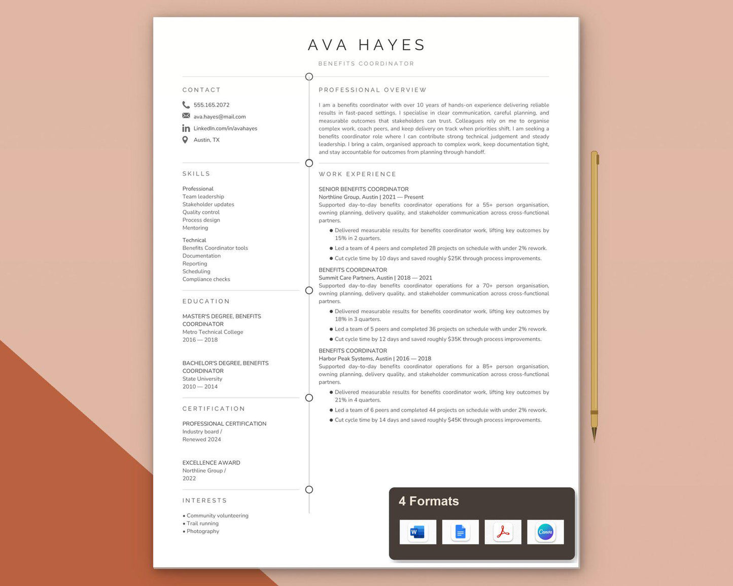 Benefits Coordinator Resume Template