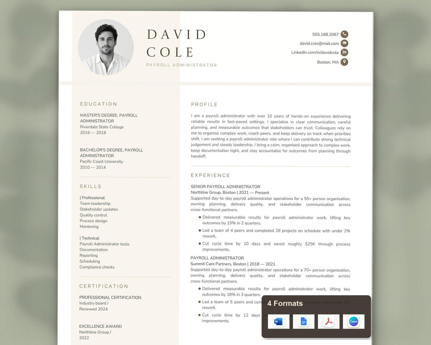 Payroll Administrator Resume Template