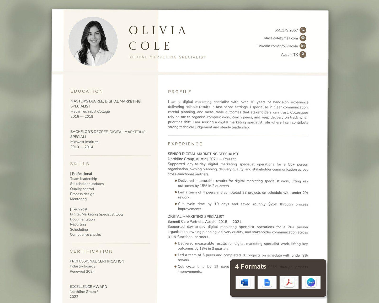 Digital Marketing Specialist Resume Template