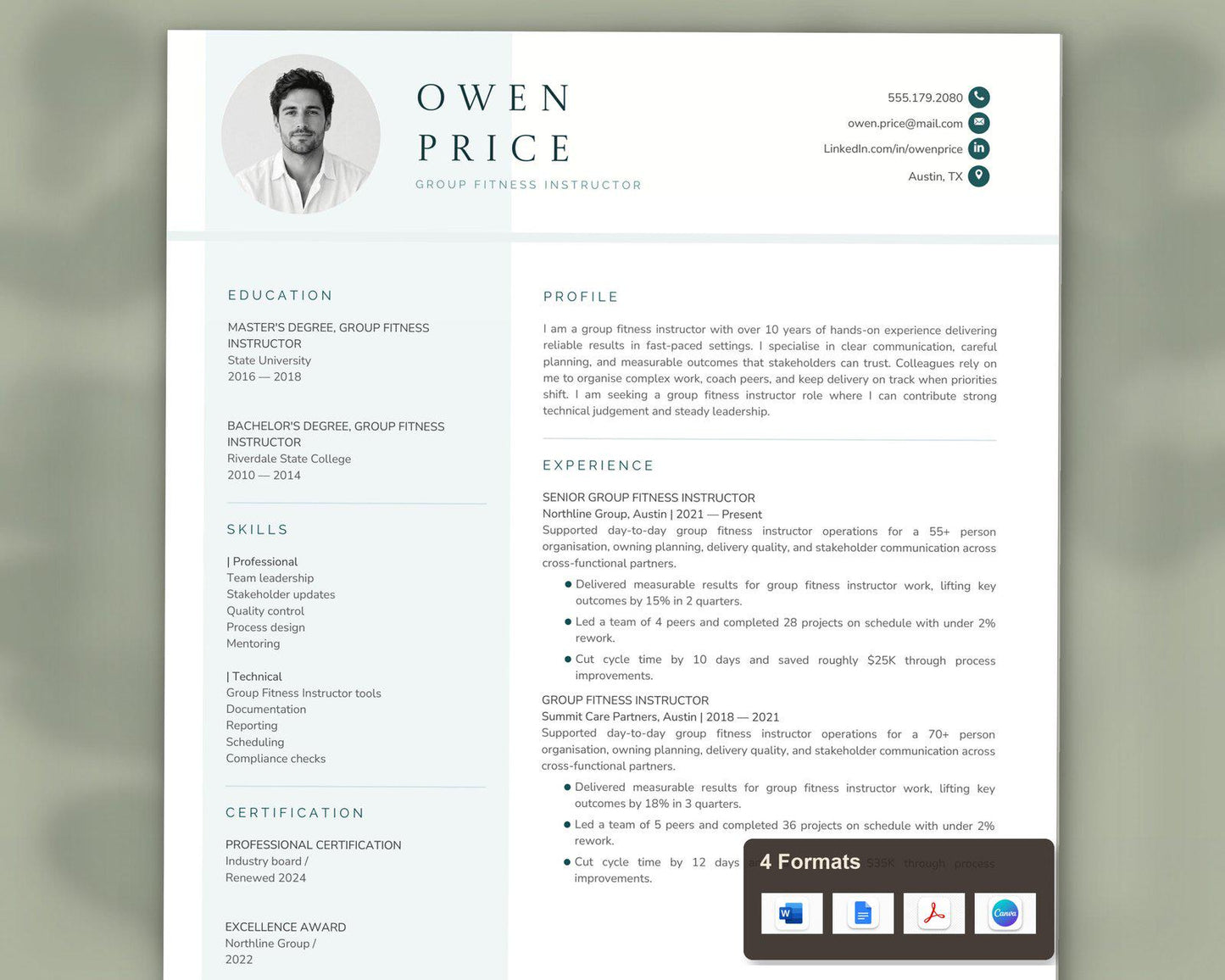 Group Fitness Instructor Resume Template