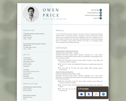 Group Fitness Instructor Resume Template