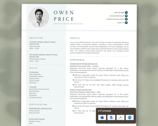 Group Fitness Instructor Resume Template