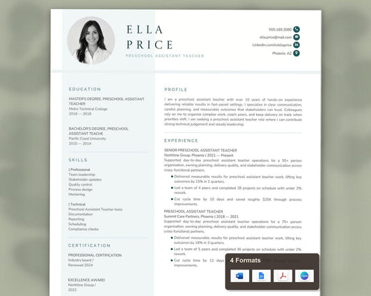 Preschool Assistant Teacher Resume Template