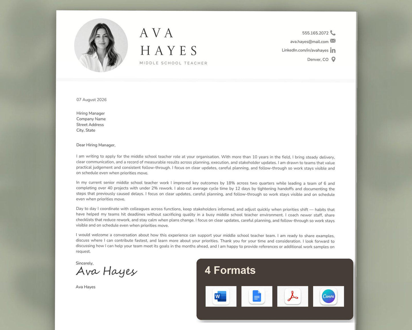 Middle School Teacher Resume Template
