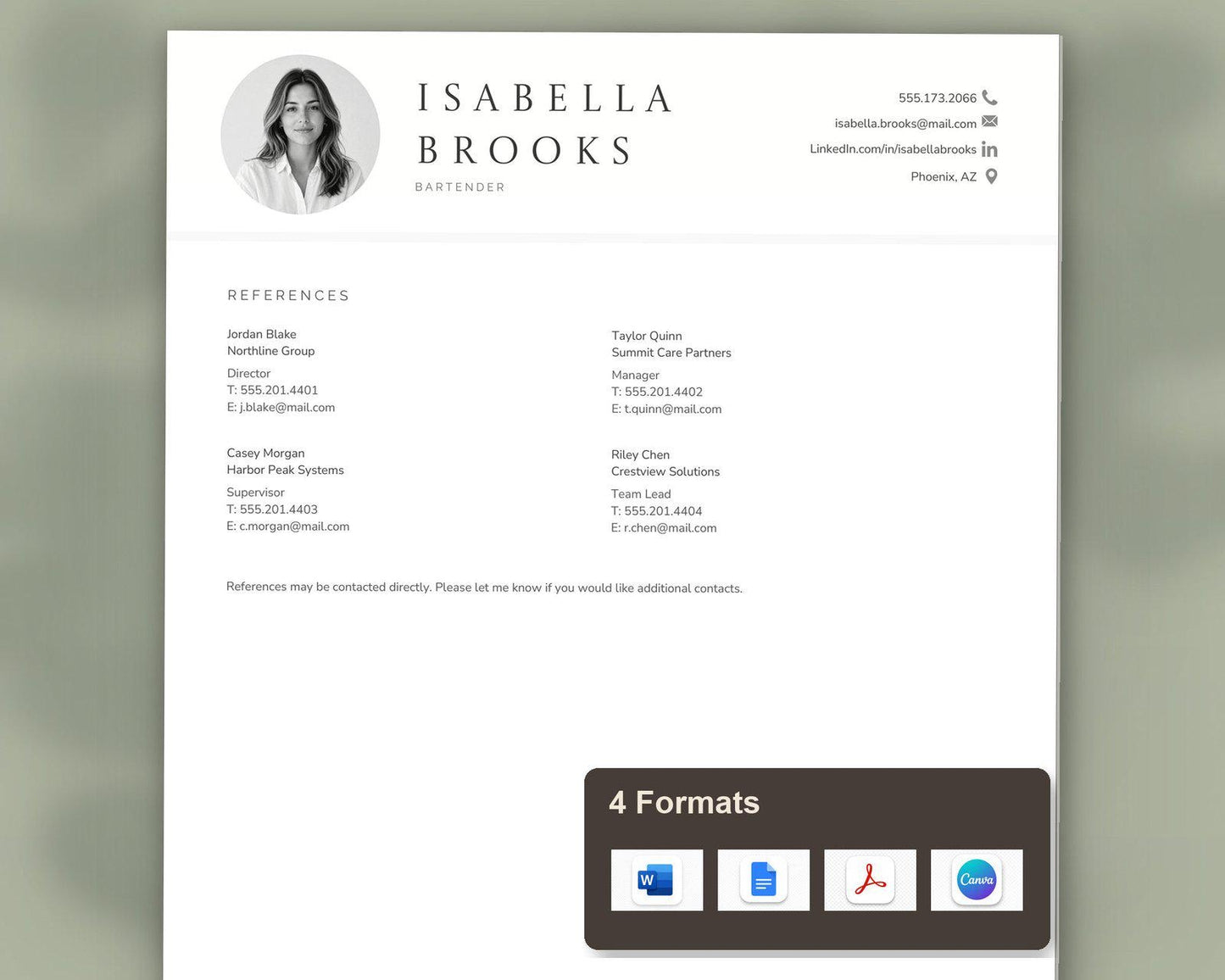 Bartender Resume Template
