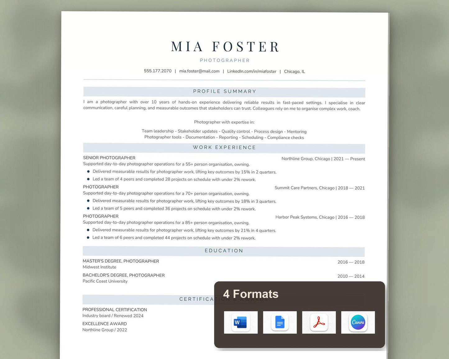 Photographer Resume Template