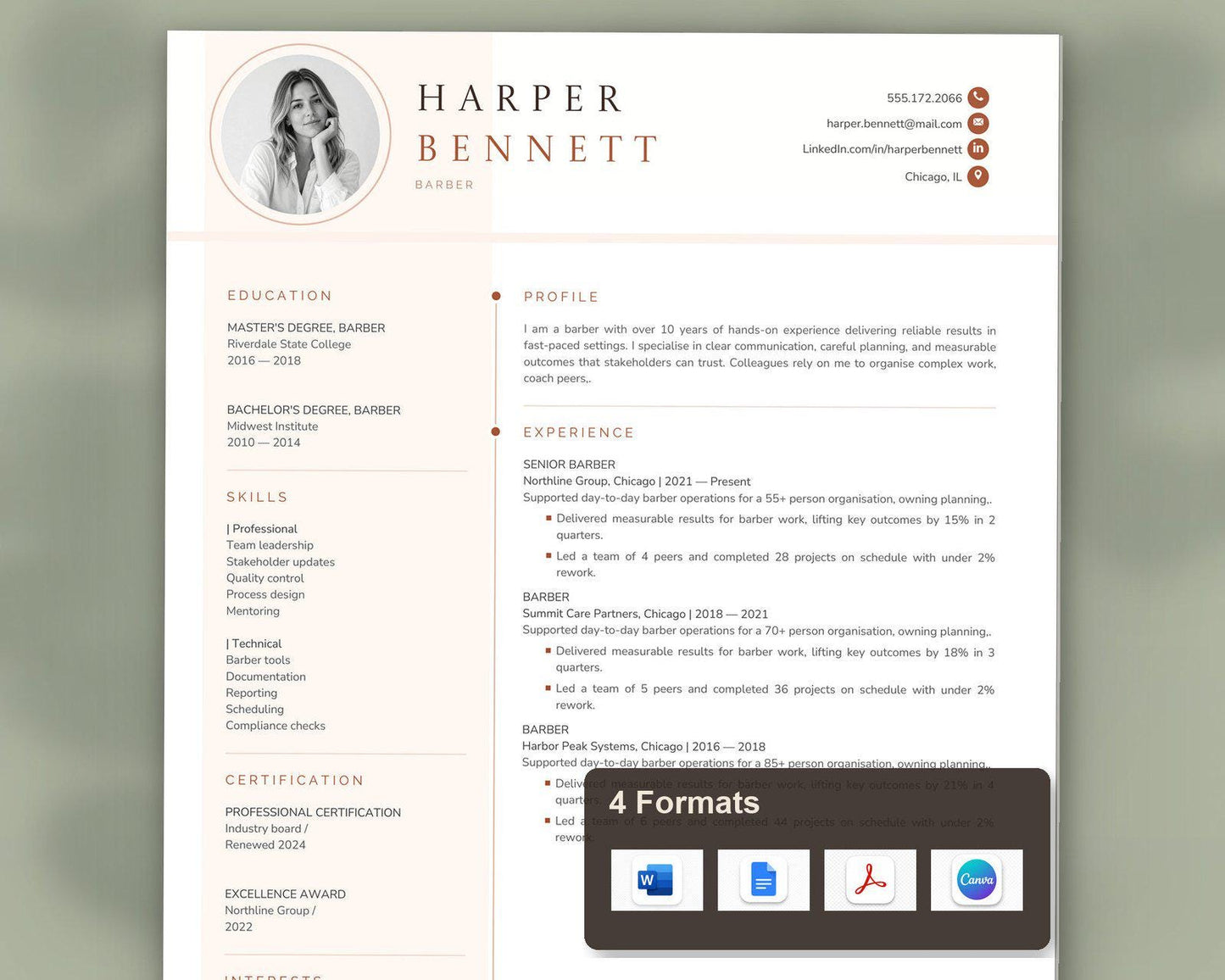 Barber Resume Template