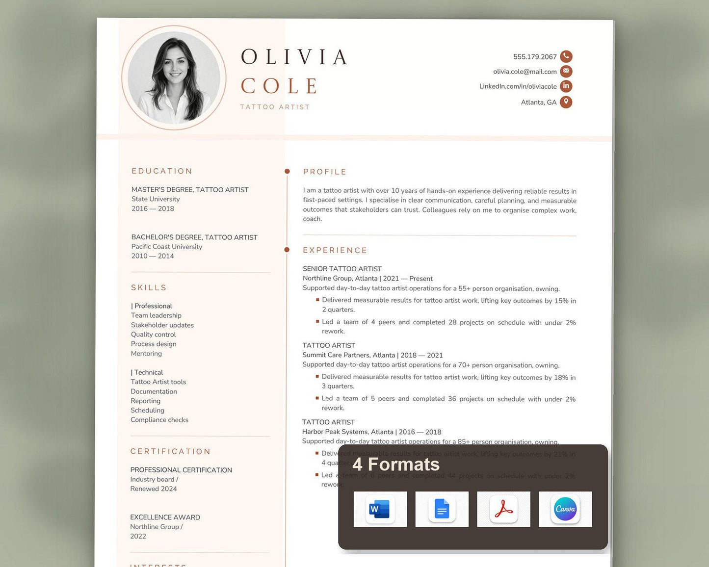 Tattoo Artist Resume Template