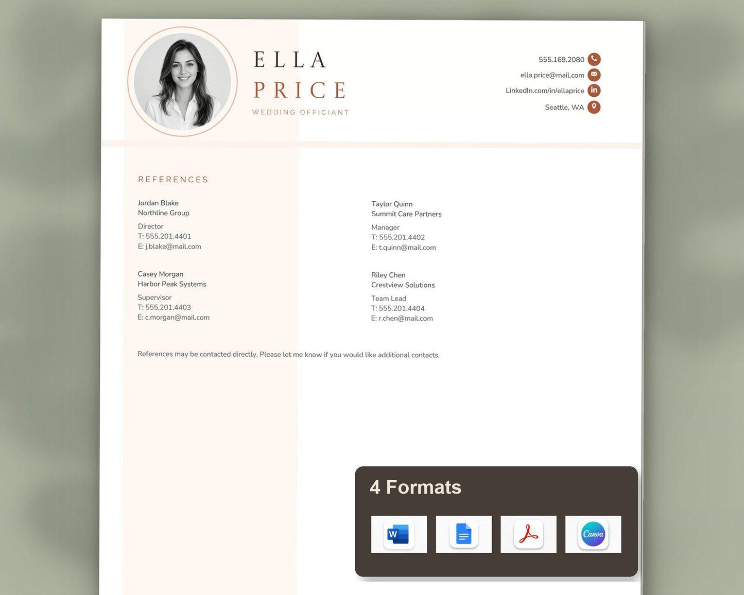 Wedding Officiant Resume Template