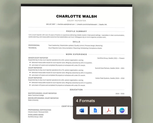 Court Reporter Resume Template