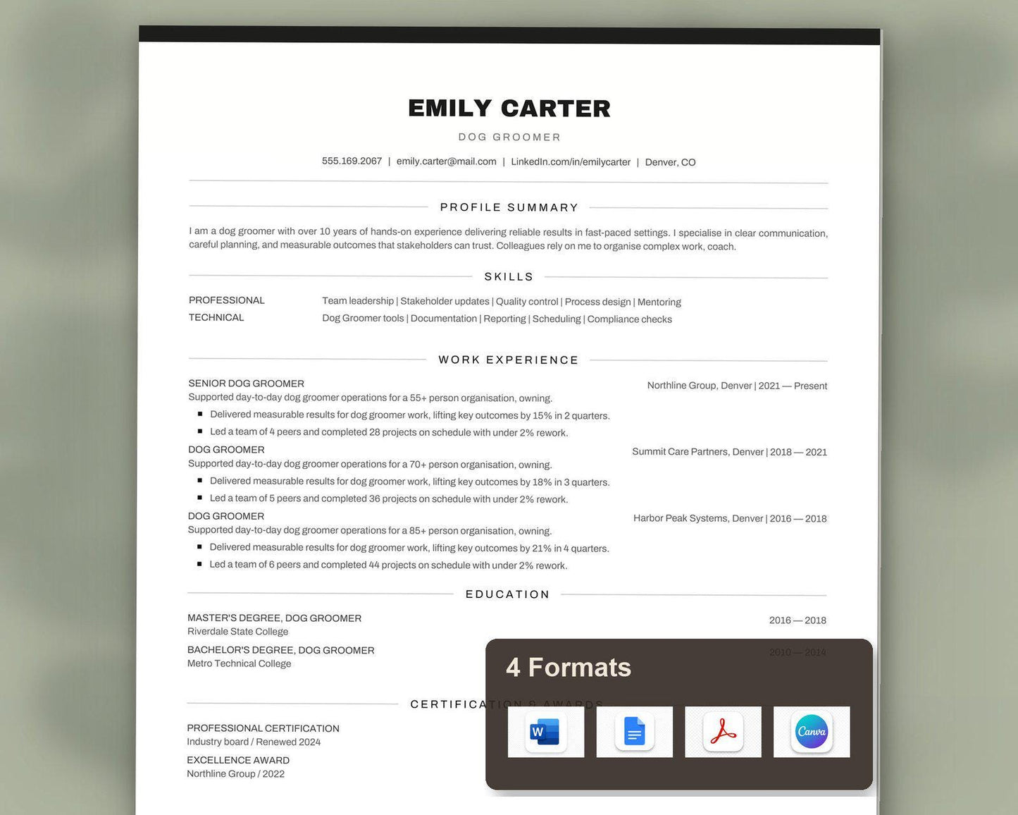 Dog Groomer Resume Template
