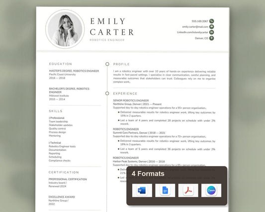 Robotics Engineer Resume Template
