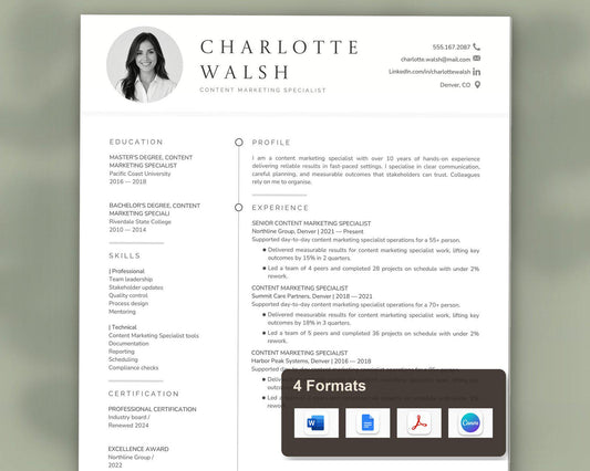 Content Marketing Specialist Resume Template