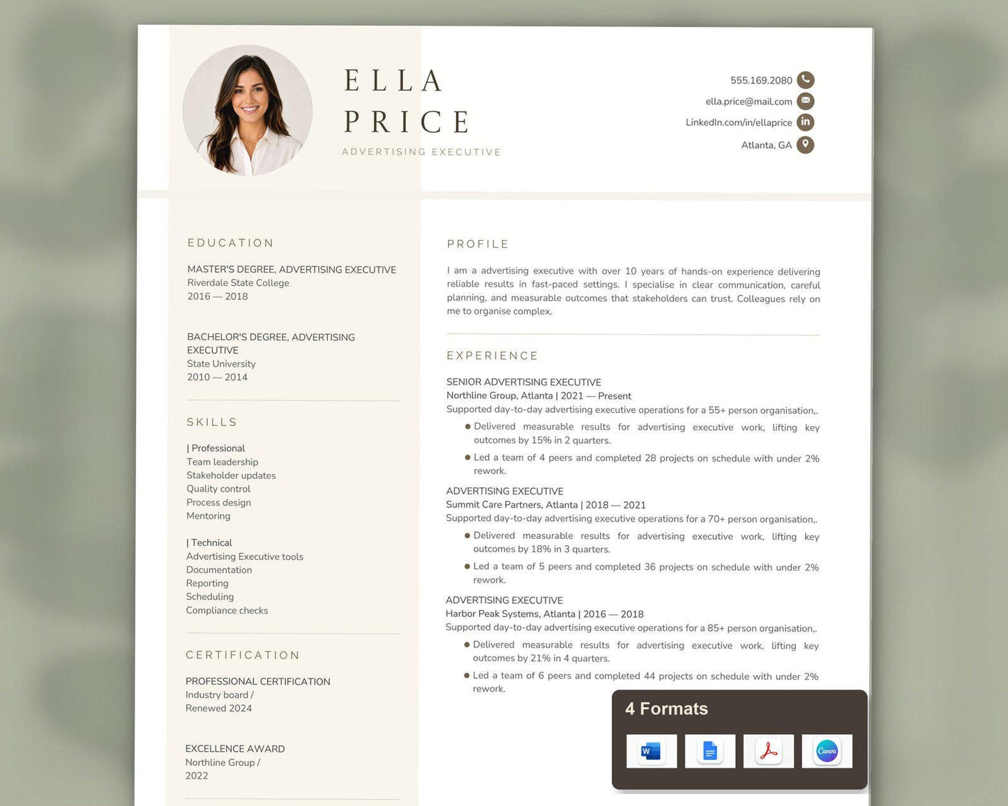 Advertising Executive Resume Template
