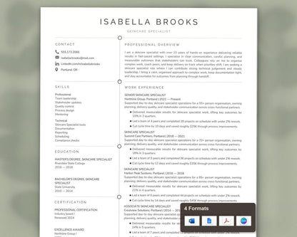 Skincare Specialist Resume Template