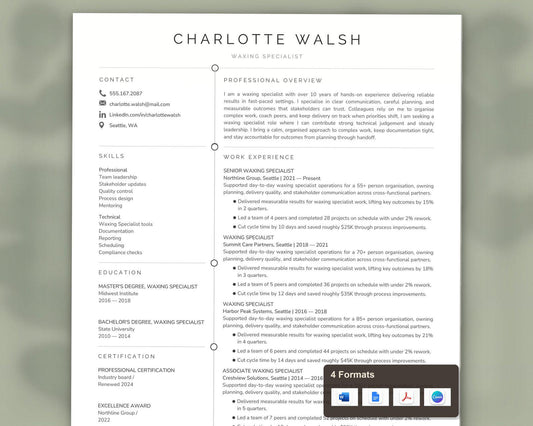 Waxing Specialist Resume Template