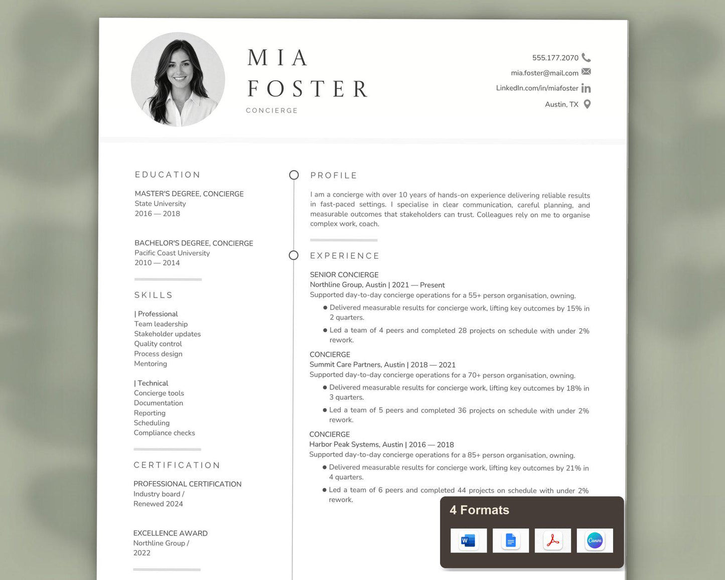 Concierge Resume Template