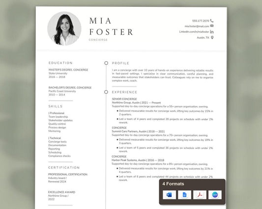 Concierge Resume Template
