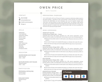 Math Teacher Resume Template