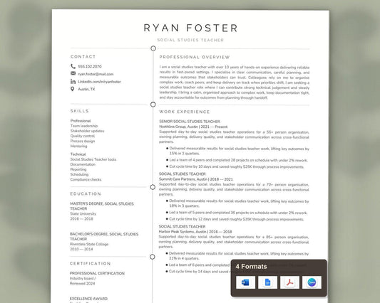 Social Studies Teacher Resume Template