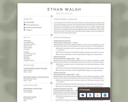 Content Creator Resume Template