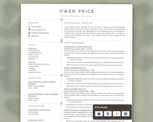 Medical Records Specialist Resume Template