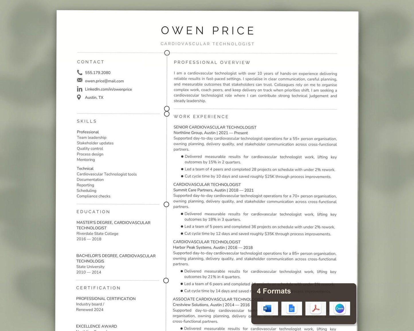 Cardiovascular Technologist Resume Template