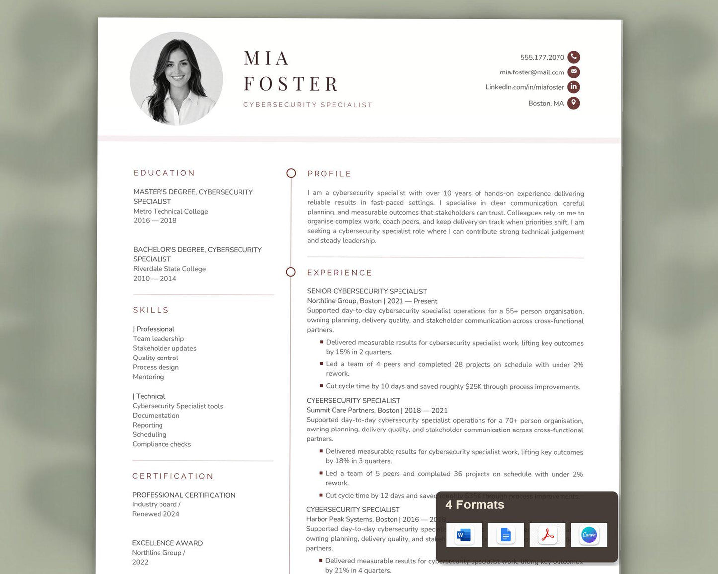 Cybersecurity Specialist Resume Template
