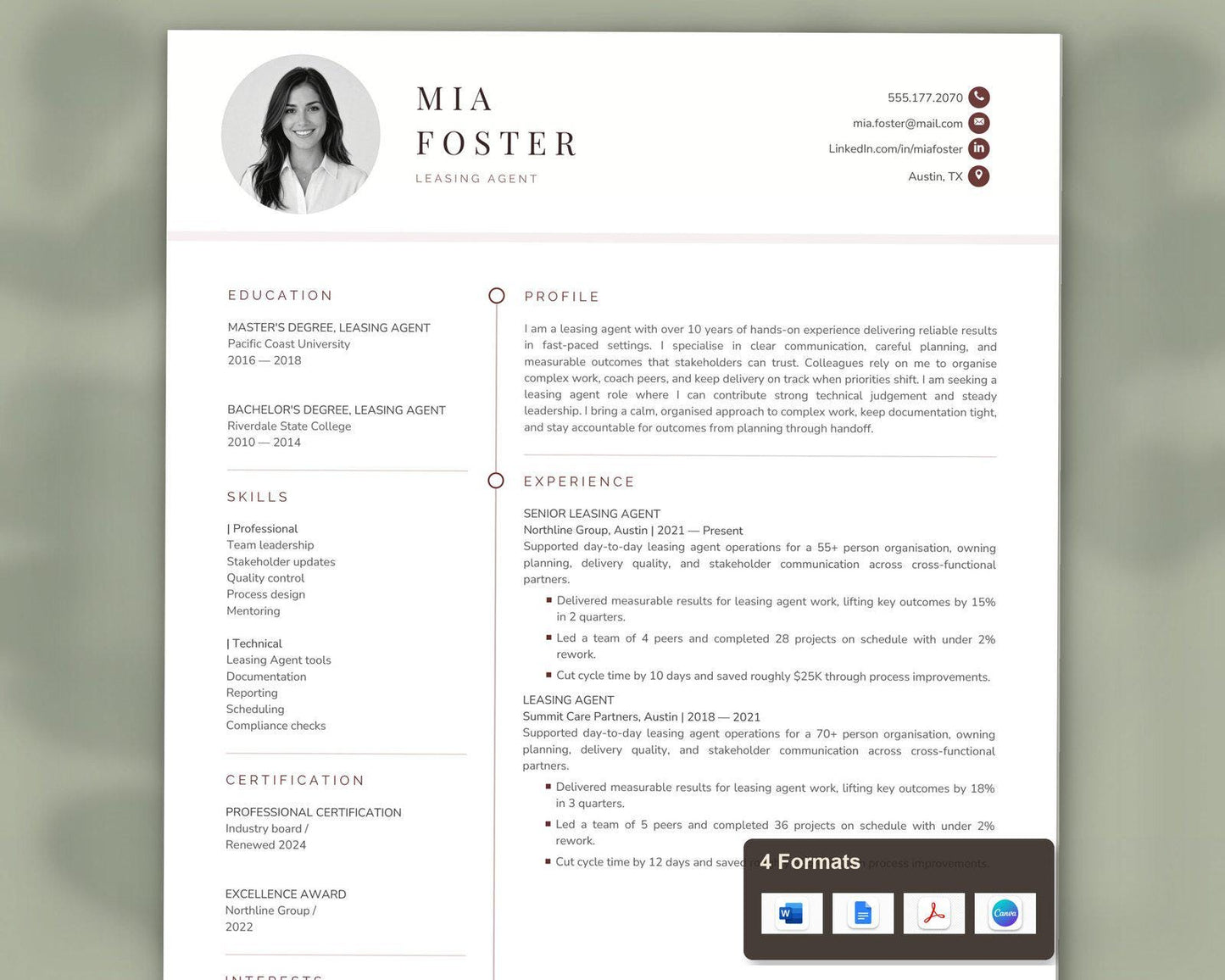 Leasing Agent Resume Template