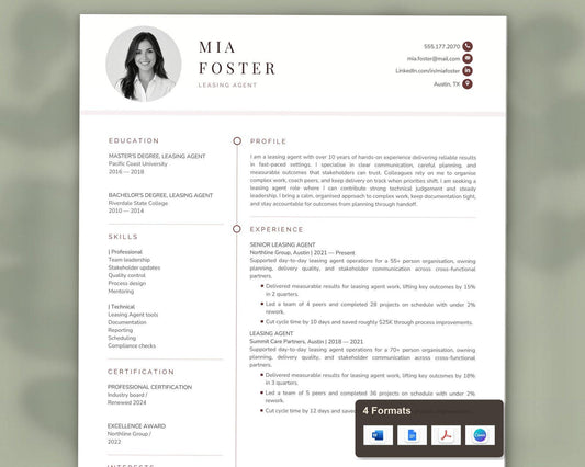 Leasing Agent Resume Template