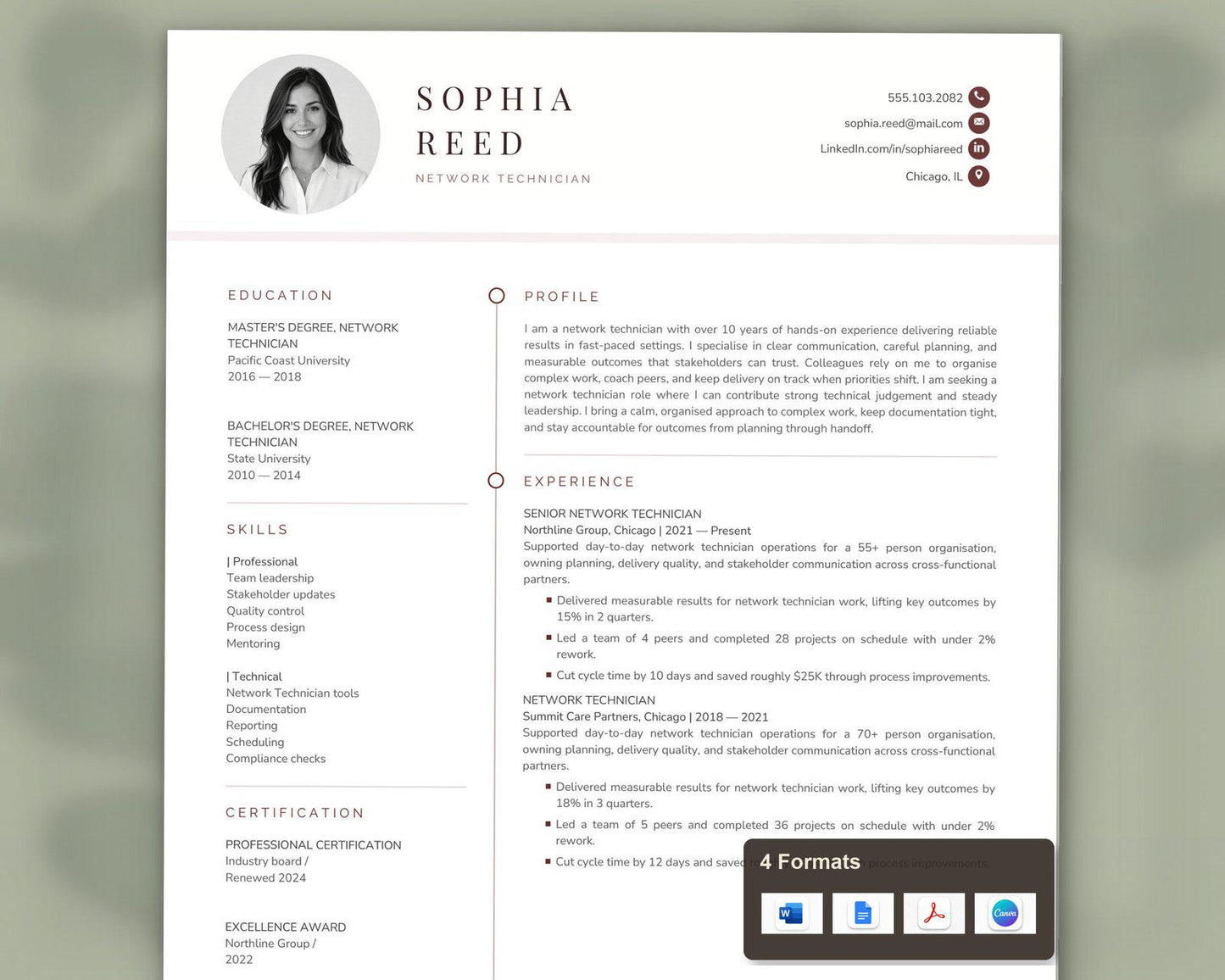 Network Technician Resume Template