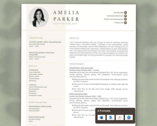 Front End Developer Resume Template
