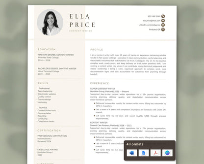 Content Writer Resume Template