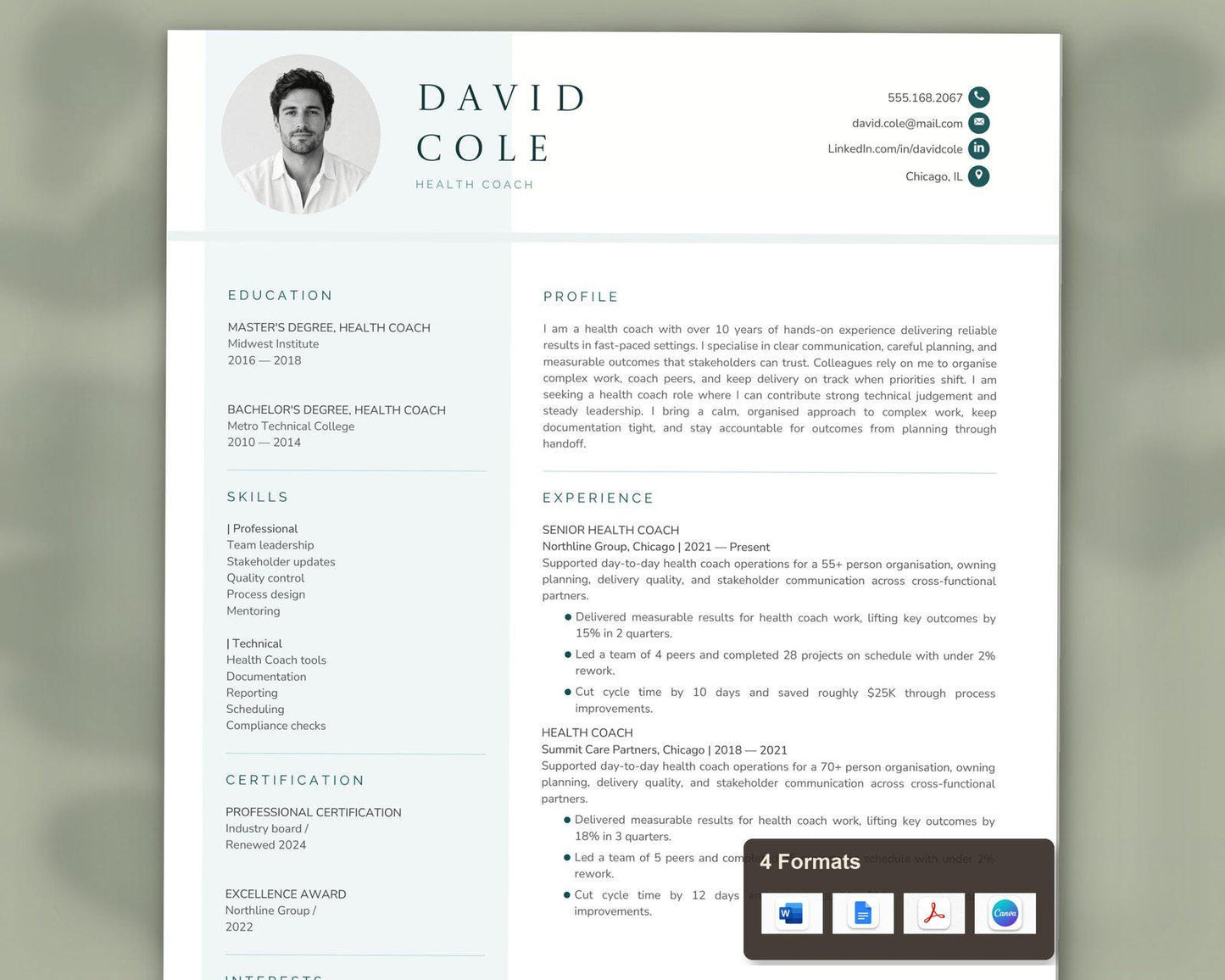Health Coach Resume Template