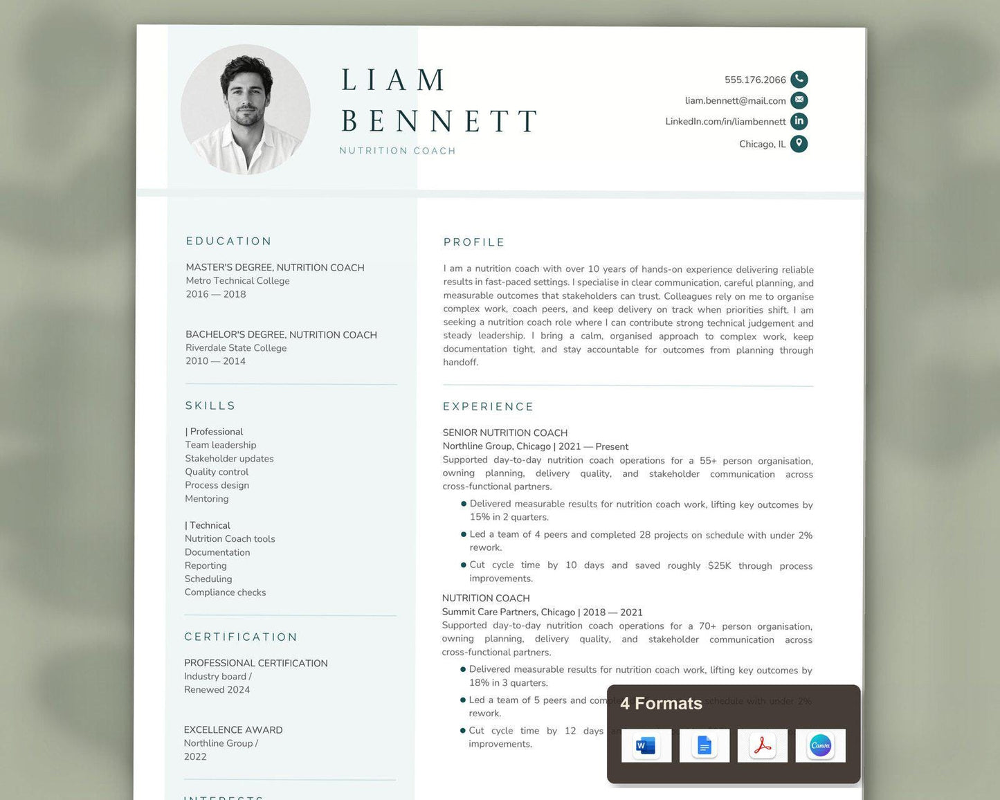 Nutrition Coach Resume Template