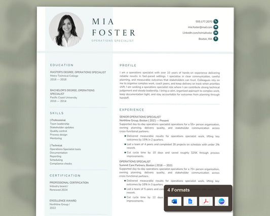 Operations Specialist Resume Template